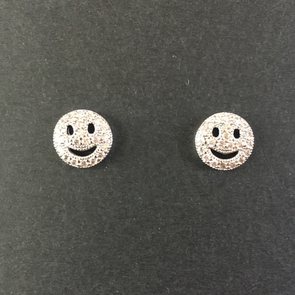 FUN! Smiley Face Pave Stud Earrings. New!